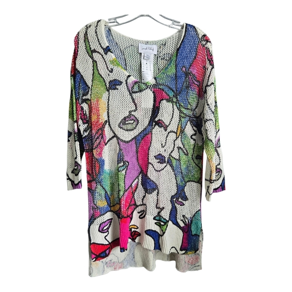 Joseph Ribkoff Pink and Green Artistic Tunic 3/4 Sleeve, Medium - Picture 4 of 8